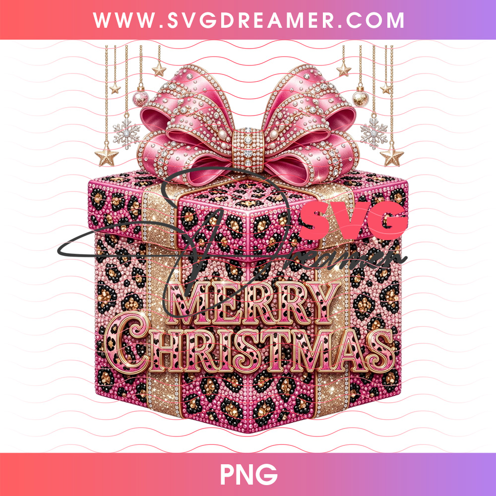 Pink Leopard Merry Christmas Present Gift Box Diamond Bow PNG Shirt Design 2 Pink Leopard Merry Christmas Present Gift Box Diamond Bow PNG Shirt Design
