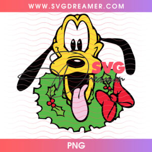 Pluto Dog Happy Face Christmas Pine Wreath Holly PNG