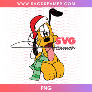 Pluto Dog Santa Hat And Scarf Christmas Holiday PNG