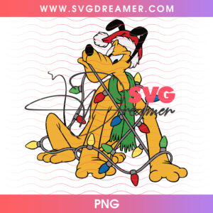 Pluto Dog Tangled In Colorful Christmas Lights PNG