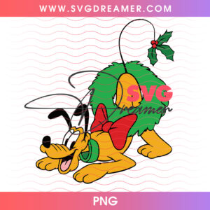 Pluto Dog Wearing Christmas Holiday Wreath And Bow PNG