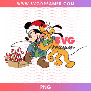 Pluto Licking Mickey Mouse Candy Canes Box PNG, Classic Disney Christmas Dog And Owner PNG Shirt Design