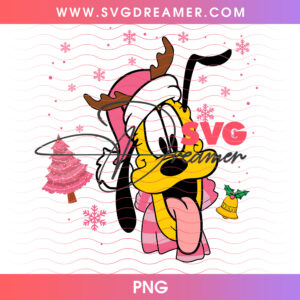 Pluto Reindeer Antlers Pink Christmas PNG, Disney Pluto Dog Pink Winter Holiday PNG Shirt Design