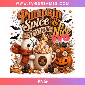 Pumpkin Spice And Everything Nice Ghost Beanie Cocoa Mug PNG, Cute Cozy Fall Coffee Marshmallows Jack O Lantern PNG Shirt Design