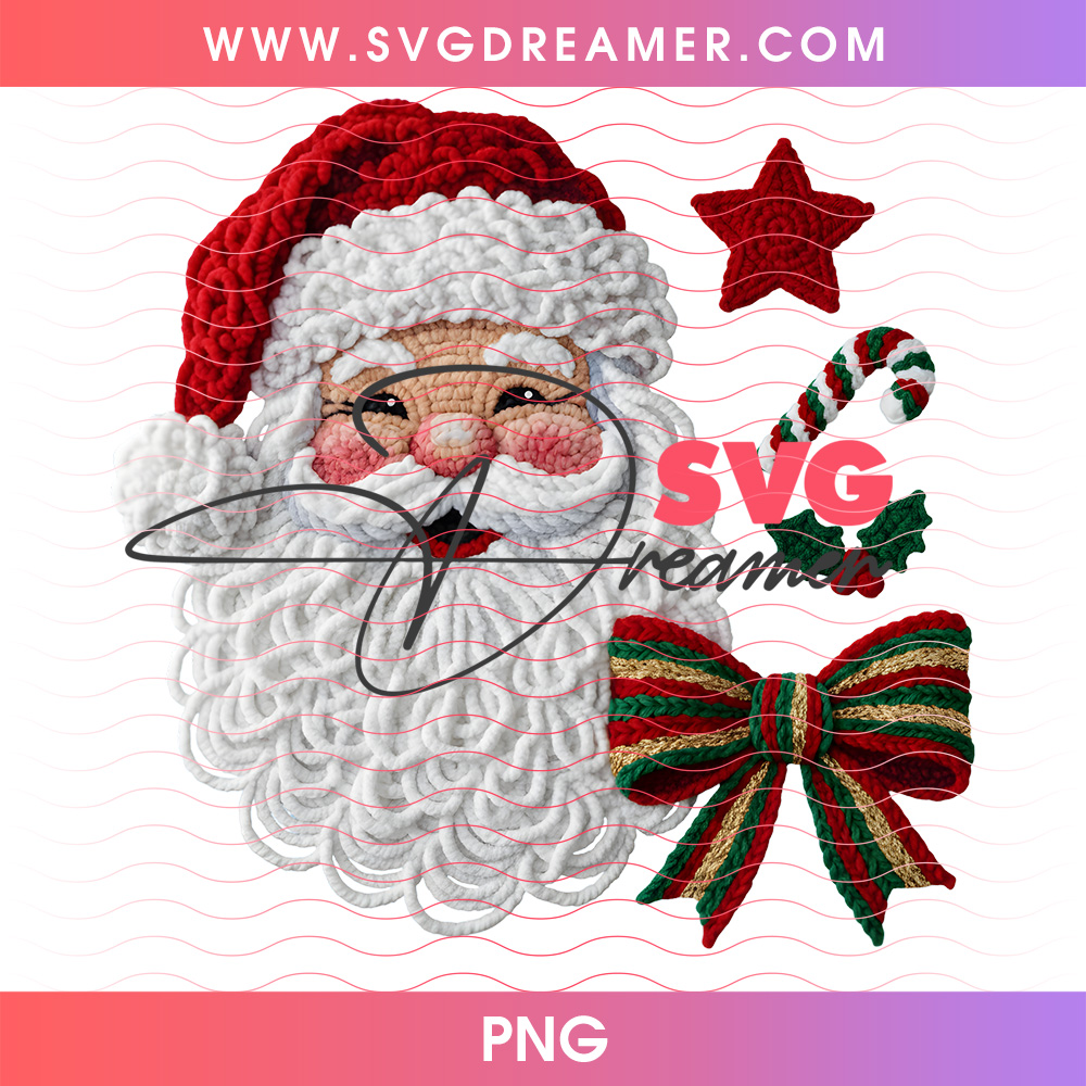 Realistic Knitted Santa Claus Face Plaid Bow Christmas PNG 2 Realistic Knitted Santa Claus Face Plaid Bow Christmas PNG