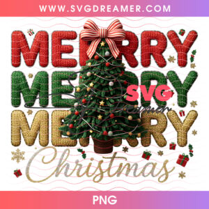 Red And Green Stacked Cable Knit Merry Christmas Tree PNG