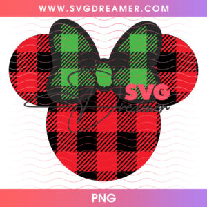 Red Buffalo Plaid Minnie Mouse Head Green Plaid Bow PNG