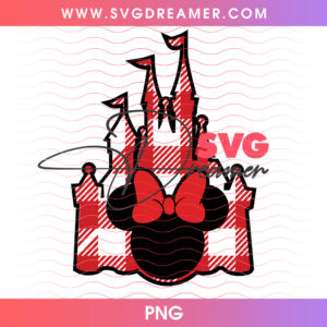 Red Gingham Plaid Disney Castle Minnie Bow Christmas PNG