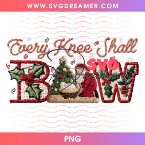 Religious Nativity Every Knee Shall Bow Floral Knitted PNG