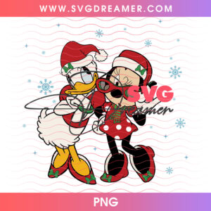 Retro Daisy And Minnie Sunglasses Santa Hat Christmas PNG, Trendy Disney Besties Holiday Snowflakes PNG Shirt Design