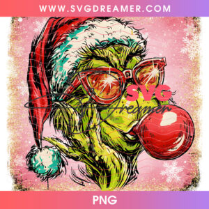 Retro Grinch Blowing Red Bubblegum Sassy Sunglasses Png PNG