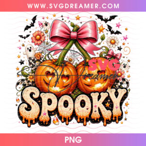 Retro Spooky Floral Twin Cherry Pumpkins Pink Silk Ribbon Bow PNG, Vintage Coquette Halloween Jack O Lanterns PNG Shirt Design