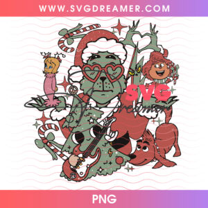 Rockstar Grinch Guitar Christmas Band Png PNG