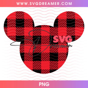 Rustic Red And Black Buffalo Plaid Mickey Head Christmas PNG