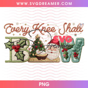 Sage Green Knitted Every Knee Shall Bow Nativity PNG