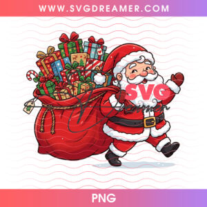 Santa Claus Carrying Massive Red Sack Of Toys Snow PNG, Jolly Saint Nick Christmas Delivery PNG Shirt Design