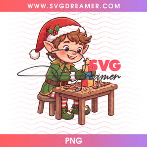 Santa Elf Toymaker Wooden Workbench North Pole Workshop PNG, Festive Holiday Toy Builder PNG Shirt Design