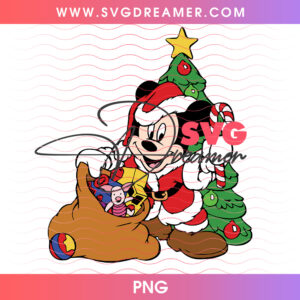 Santa Mickey Mouse Christmas Tree And Toy Sack Holiday PNG