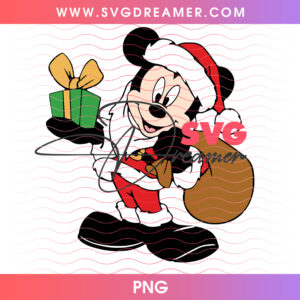 Santa Mickey Mouse Delivering Small Gift Box Toy Sack PNG
