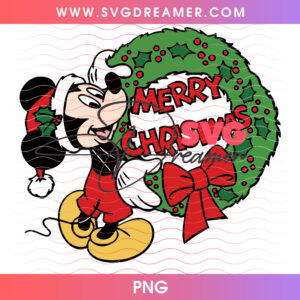 Santa Mickey Mouse Merry Christmas Wreath Holiday Cheer PNG