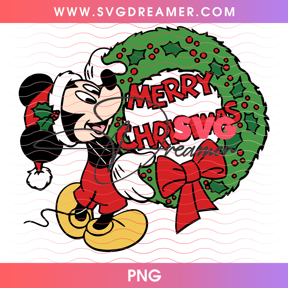Santa Mickey Mouse Merry Christmas Wreath Holiday Cheer PNG 2 Santa Mickey Mouse Merry Christmas Wreath Holiday Cheer PNG