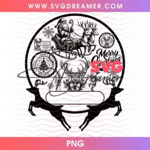 Santa Reindeer Sleigh Crest Merry Christmas Png PNG