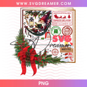 Santas Official Mail Pine Garland Red Ribbon Tag Png PNG