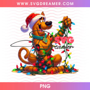 Scooby Doo Santa Hat Wrapped In Christmas Lights PNG, Mystery Machine Canine Holiday Cheer PNG Shirt Design