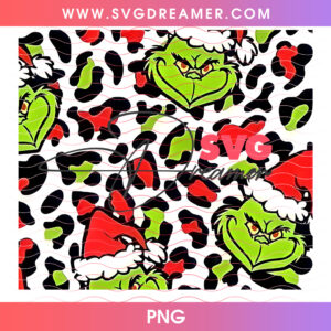 Seamless Leopard Print Grinch Faces Tumbler Wrap 20oz PNG