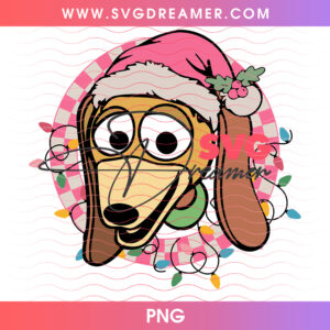 Slinky Dog Pink Checkered Wreath Christmas PNG, Toy Story Slinky Dog Santa Hat Holiday PNG Shirt Design