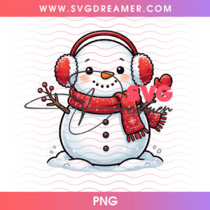 Smiling Snowman In Fresh Snow Red Earmuffs Mittens PNG, Cheerful Holiday Winter Wonderland PNG Shirt Design