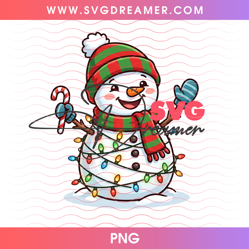 Snowman In Green Striped Beanie Holding Candy Cane PNG, Festive Holiday Fairy Lights Winter PNG Shirt Design 2 Snowman In Green Striped Beanie Holding Candy Cane PNG, Festive Holiday Fairy Lights Winter PNG Shirt Design
