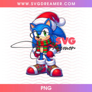 Sonic In Santa Hat Plaid Winter Scarf Holiday PNG, Festive Sonic The Hedgehog Christmas Season PNG Shirt Design