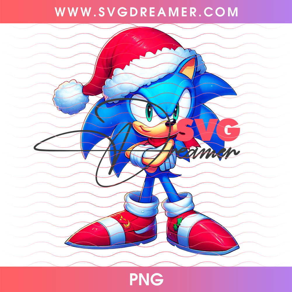 Sonic The Hedgehog In Fluffy Santa Hat Holiday Pose PNG, Video Game Christmas Speed Hero Gamer PNG Shirt Design 2 Sonic The Hedgehog In Fluffy Santa Hat Holiday Pose PNG, Video Game Christmas Speed Hero Gamer PNG Shirt Design