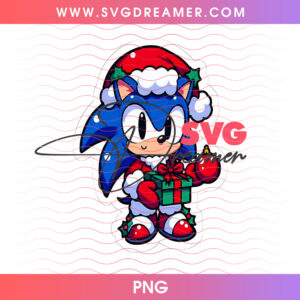 Sonic The Hedgehog Santa Hat Christmas Gift Box PNG, Retro Video Game Holiday Sonic PNG Shirt Design