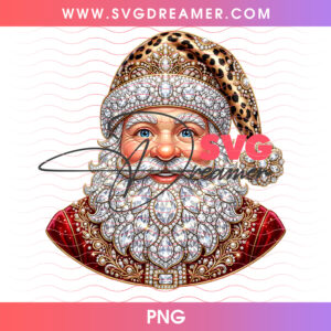 Sparkling Diamond Leopard Santa Claus Beard PNG Shirt Design