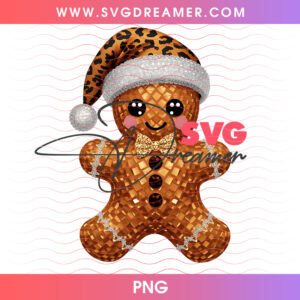 Sparkling Leopard Gingerbread Man Disco Diamond PNG Shirt Design
