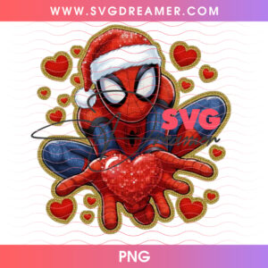 Spiderman Santa Hat Glitter Heart Hands Christmas PNG, Marvel Love Holiday Sequin Hearts Cute PNG Shirt Design
