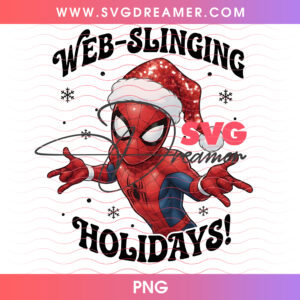 Spiderman Web Slinging Holidays Santa Hat PNG, Marvel Superhero Festive Shooter Winter PNG Shirt Design