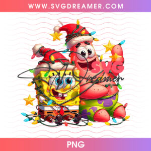 Spongebob And Patrick Tangled In Christmas Lights PNG, Bikini Bottom Best Friends Holiday Merriment PNG Shirt Design