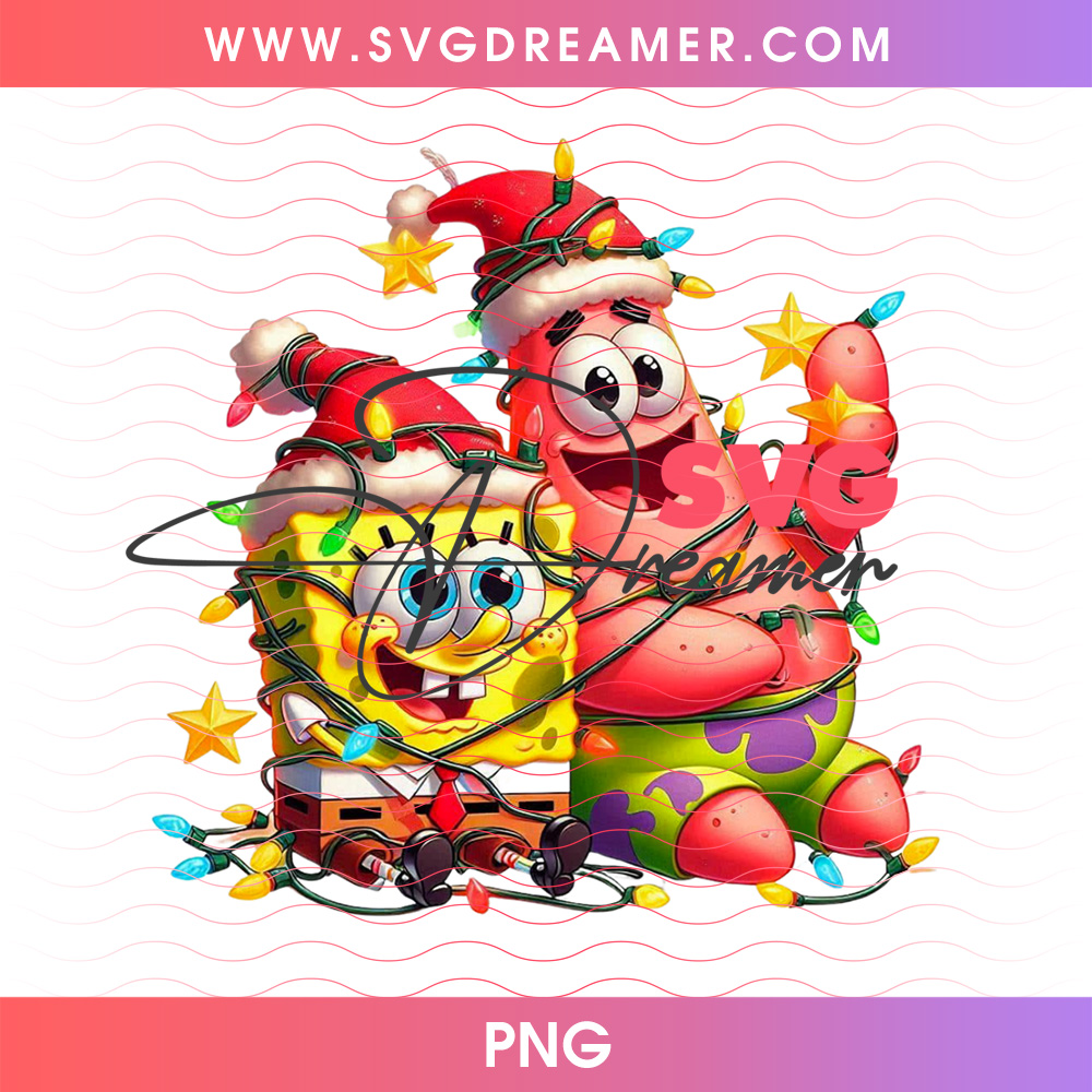 Spongebob And Patrick Tangled In Christmas Lights PNG, Bikini Bottom Best Friends Holiday Merriment PNG Shirt Design 2 Spongebob And Patrick Tangled In Christmas Lights PNG, Bikini Bottom Best Friends Holiday Merriment PNG Shirt Design