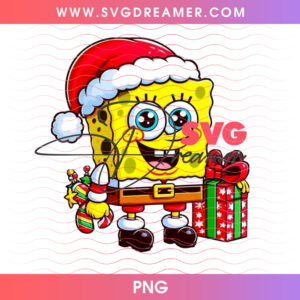 Spongebob Squarepants Santa Hat Red Christmas Gift Box PNG, Cute Bikini Bottom Holiday Cheer PNG Shirt Design