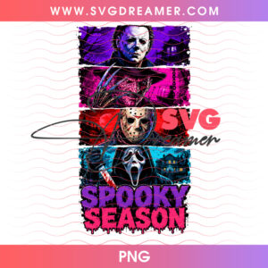 Spooky Season Neon Slasher Stack Michael Freddy Jason Ghostface PNG, Colorful Horror Movie Killers Halloween Dripping PNG Shirt Design