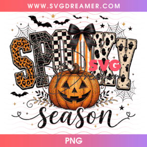 Spooky Season Plaid Leopard Jack O Lantern Black Bow PNG, Cute Autumn Pumpkin Halloween Typography PNG Shirt Design