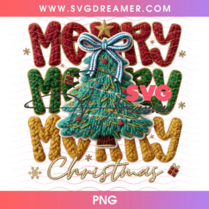 Stacked Knitted Merry Merry Merry Christmas Tree PNG