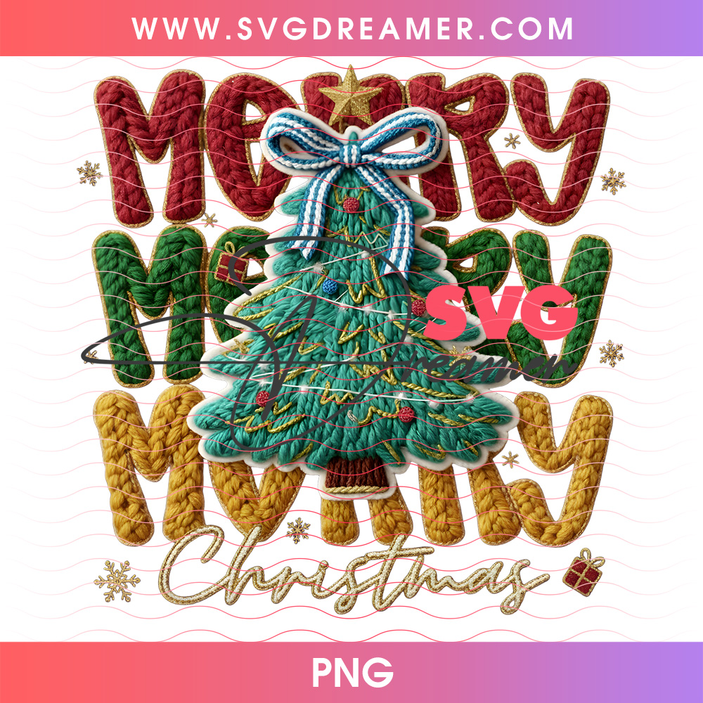 Stacked Knitted Merry Merry Merry Christmas Tree PNG 2 Stacked Knitted Merry Merry Merry Christmas Tree PNG
