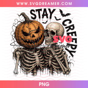 Stay Creepy Skeletons With Carved Pumpkin Head Splatter PNG, Gothic Grunge Halloween Skull Best Friends PNG Shirt Design