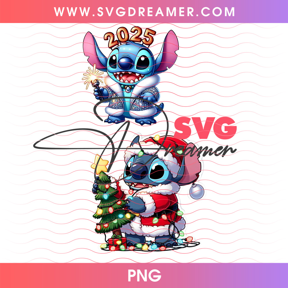 Stitch Christmas Santa And New Year 2025 Duo PNG, Festive Alien Holiday Season Double Feature PNG Shirt Design 2 Stitch Christmas Santa And New Year 2025 Duo PNG, Festive Alien Holiday Season Double Feature PNG Shirt Design