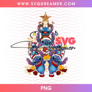 Stitch Christmas Tree Stack Golden Star Baubles PNG, Cute Lilo And Stitch Holiday Expressions PNG Shirt Design