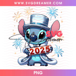 Stitch Happy New Year 2025 Fireworks Celebration PNG, Festive Blue Top Hat Sparkler Countdown PNG Shirt Design
